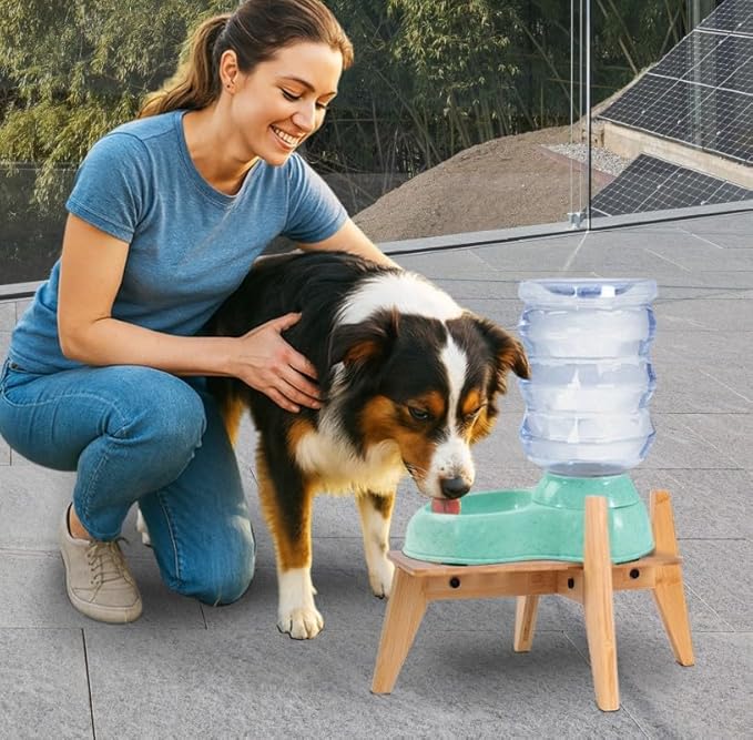 Dog Water Bowl Dispenser Stand - Compatible with Automatic and Gravity Water/Food Dispensers - Adjustable Width, Holds Various Sizes [See Photos for Measurements] - Bamboo-PurrikoPets