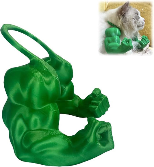 Funny Cat Muscle Arm, 3D Print Cat Neck Arm with Muscles, Funny Pet Prop Boom Arm, for Kitten Birthday Party Supplies(Green)-PurrikoPets