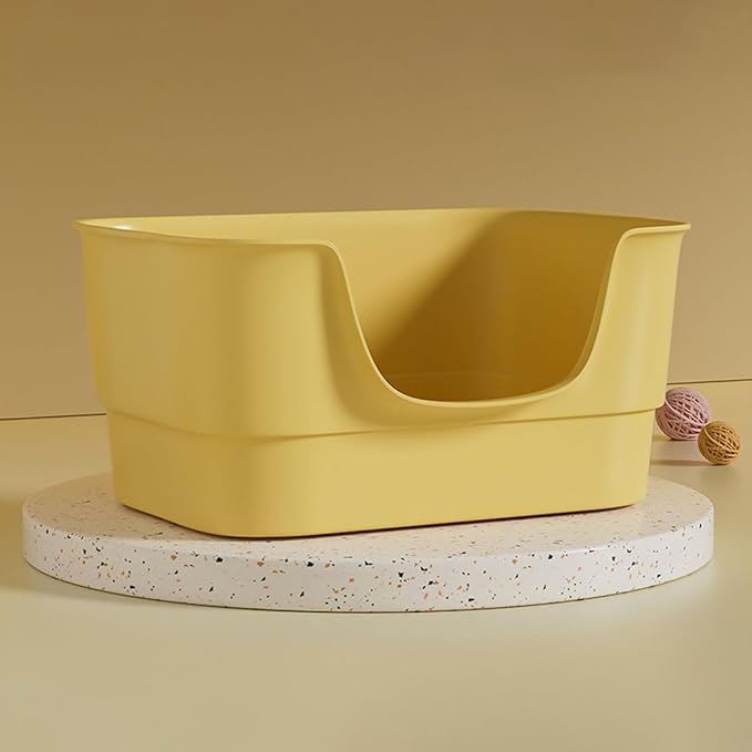 Extra Large Cat Litter Box with High Sides,23.23"×16.34"×8.46",Jumbo Kitty Litter Box with Low Entry,XL Cat Boxes for Indoor Cats,Easy to Clean,Anti-Splashing (Yellow)-PurrikoPets
