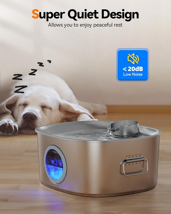 Dog Water Fountain Stainless Steel, 11L/2.8Gal Large Pet Water Fountain for Large Dogs Inside, Dog Fountain Water Bowl Automatic Dispenser with Visible Window & LED, Ultra Quiet for Dogs and Multi-Pet-PurrikoPets