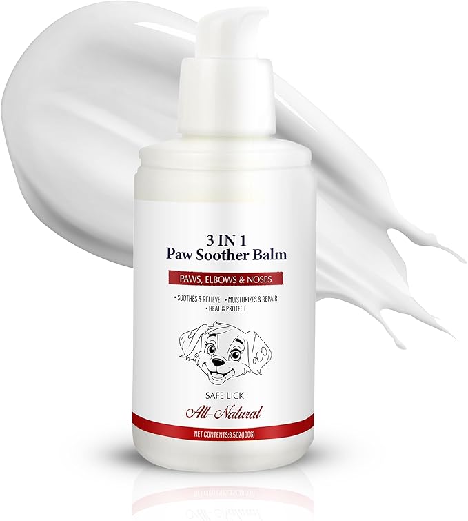 Dog Paw Pad Balm - 3-in-1 Lick Safe Soother & Moisturizer& Lotion for Dog Paws Nose, Elbow, Snout - Natural, Quick-Drying, Non-Sticky - All-Weather Cat Paw Balm Cream- 3.5 Oz/100Gram-PurrikoPets