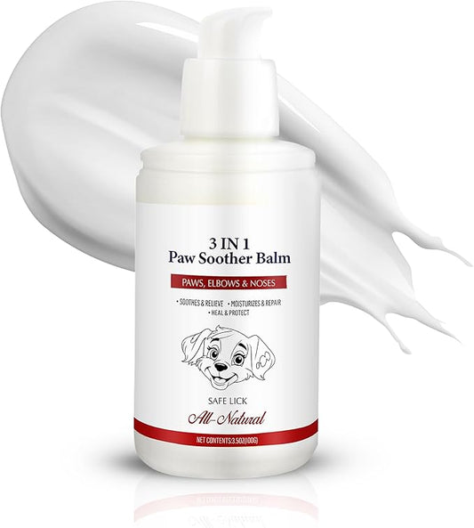 Dog Paw Pad Balm - 3-in-1 Lick Safe Soother & Moisturizer& Lotion for Dog Paws Nose, Elbow, Snout - Natural, Quick-Drying, Non-Sticky - All-Weather Cat Paw Balm Cream- 3.5 Oz/100Gram-PurrikoPets