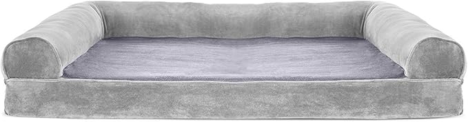 Furhaven Orthopedic Dog Bed for Large Dogs w/ Removable Bolsters & Washable Cover, For Dogs Up to 95 lbs - Faux Fur & Velvet Sofa - Smoke Gray, Jumbo/XL-PurrikoPets