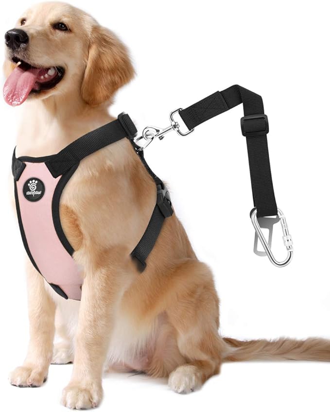 Dog Seat Belt, Safety Vest Dog Car Harness with Adjustable Buckle Dog Seat Belt for Vehicle Nylon Pet Safety Seat Belts Heavy Duty(XL, Pink)-PurrikoPets