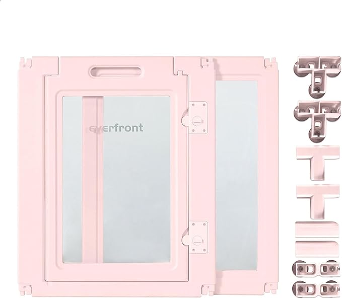 30.3“H 2PCS Extension Kit - Door+Panel, T-Buckles for Compartment, Expandable Clear Dog Play Pen Acrylic Dog Playpen Indoor,for Puppy Cat Bunny Small & Medium Dogs (Pink-30.3" H, 2PCS)-PurrikoPets