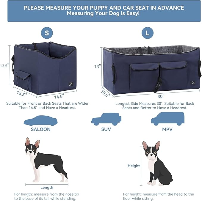 A 4 Pet Dog Car Seat for Medium/Large Dog or 2 Small Dogs, Booster Car Seat with Storage Bags and 2 Seat Belts, Pet Seat for Dogs Under 55 lbs-PurrikoPets