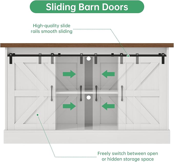 Fish Tank Stand Up to 75 Gallon, Aquarium Stand with Sliding Barn Doors & Power Outlet, White Farmhouse Style Stand with Cabinet Storage for Fish Tank, Turtle Tank, Reptile Terrarium,1000LBS Capacity-PurrikoPets