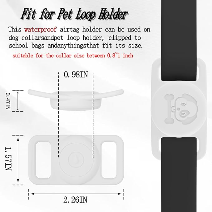 4 Pack Waterproof AirTag Dog Collar Holder Compatible with Apple AirTag, Silicone Hidden Loop Holder for Airtag Tracker, Anti-Lost Dog Collar Air Tag Accessories(Black,White,Red,Blue)-PurrikoPets