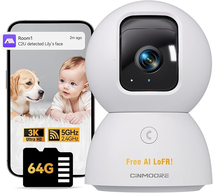 3K Pet/Dog Camera Indoor w/Phone App, No Monthly Fee 64GB Local Storage & AI Tracking Face ID, 2.4/5GHz WiFi Cameras for Home Security Baby Monitor, Pan/Tilt, 2-Way Talk-PurrikoPets