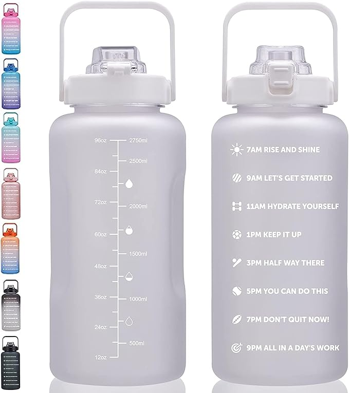 64oz,100oz,128oz Large Motivational Water Bottle with Time Marker, Leakproof & BPA Free Half Gallon Big Water Bottle with Straw Handle Tritan Frosted Water Jug for Gym,Fitness,Outdoor Sports-PurrikoPets