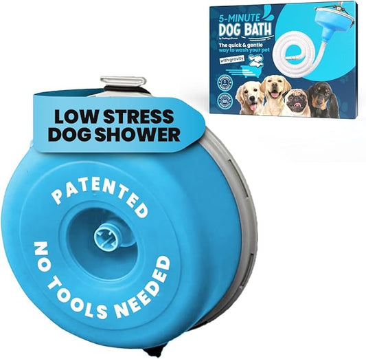 5-MinutePetBath Dog Bath Hose Attachment - Shower Head Accessory for Dog Washing - Low Stress Pet Shower - Portable Wash Station for Grooming, Rinse & Cleaning - Attachable Bathing Essential - Blue-PurrikoPets