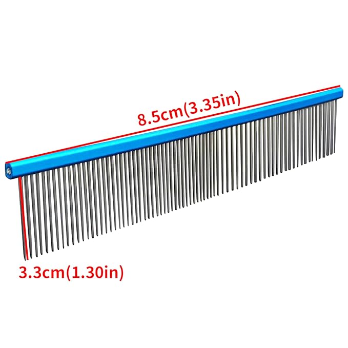 2 Pack Dog Combs with Stainless Steel Teeth Applicable to Cat Dog Comb Removing Tangles Easily Remove Dirt Grooming Anti-Slip Comfort Grip Handle （blue）-PurrikoPets