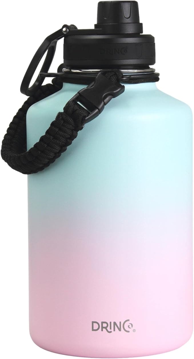 DRINCO Stainless Steel Water Bottle Spout Lid Vacuum Insulated Double Wall Water Bottle Wide Mouth (64oz 40oz 32oz 22oz 18oz 14oz) Leak Proof Keep Cold Sport Camping Hiking (64 oz, 64oz Macaron)-PurrikoPets