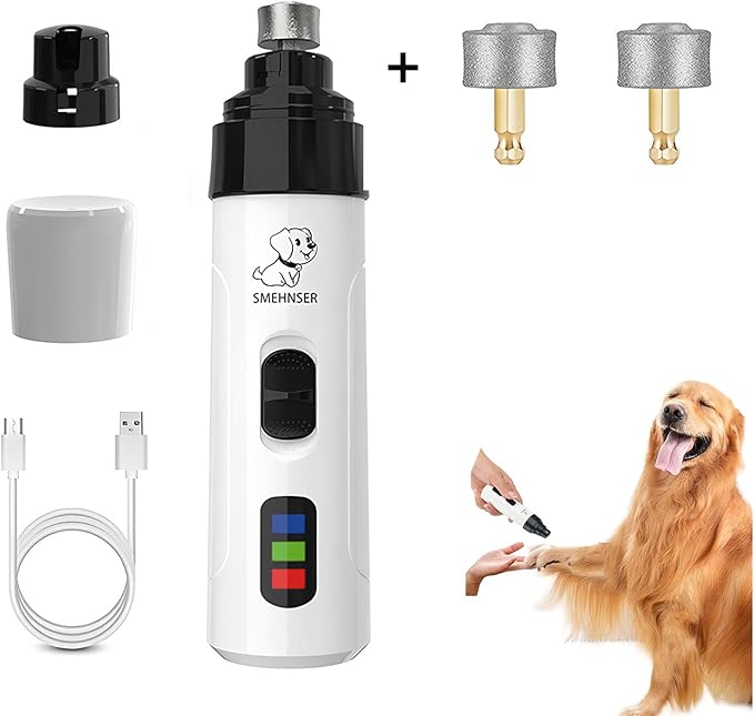 Electric Dog Nail Grinder - USB Rechargeable Electric Nail Trimmer with 3 Diamond Grinding Heads for Small to Large Dogs & Cats-PurrikoPets