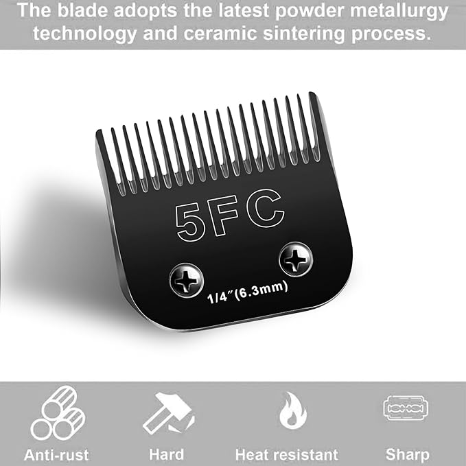 5F Blades Dog Grooming Blades Compatible with Andis/Oster A5/Wahl KM-10 Series Dog Clippers,Detachable Clipper Replacement Blade,Black(5FC/3PCS)-PurrikoPets