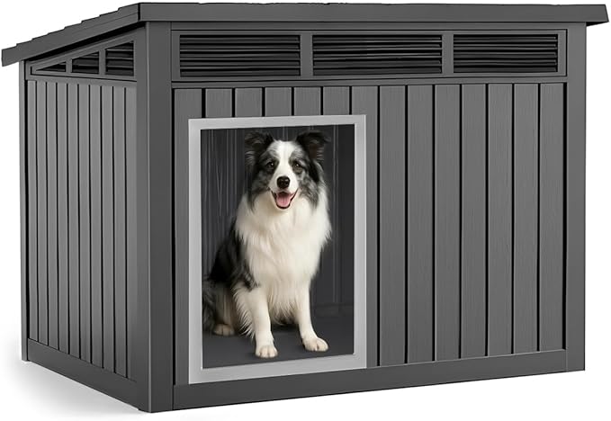 DRATO Dog House for Both Indoor and Outdoor with Weatherproof Roof Removable Floors for Medium to Large Dogs Interior Space (Black, Medium(32.2 * 25.12 * 24.13''))-PurrikoPets
