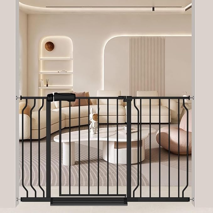 48-53 Inch Extra Wide Baby Gate for Stairs, Safety Dog Gate for Doorways, Pressure Mounted Walk Through Child Gate for Kids Pets No Drill Indoor and Outdoor, Black-PurrikoPets
