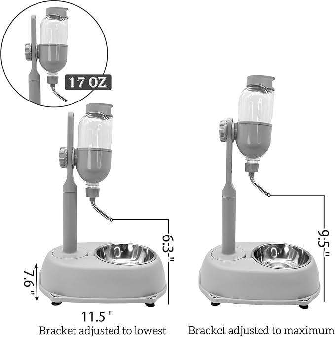Fhiny Dog Water Feeder Bottle with Stand, Dispenser Automatic Water Food Bowl for Cage Leak-Proof No-Drip Adjustable Raised Pet Slow Water Bottle Dog Kennel Durable Drinker Container-PurrikoPets