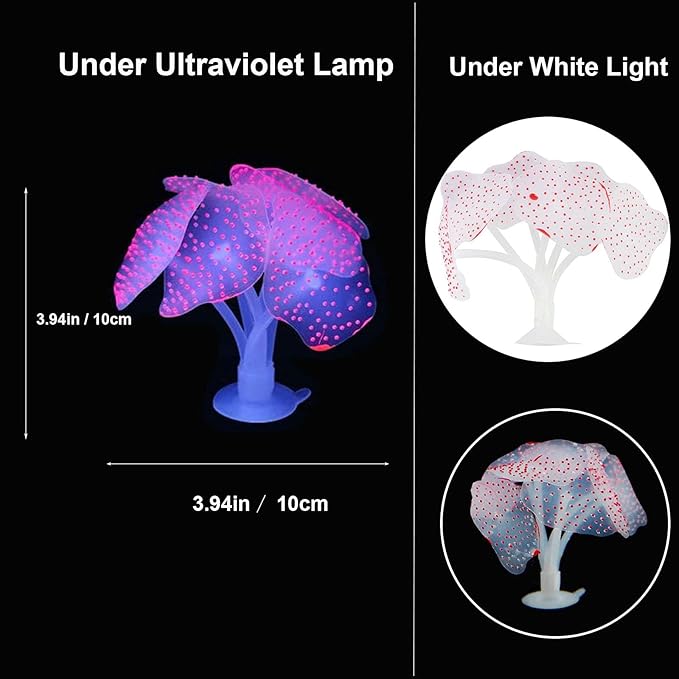 4 Pack Silicone Glowing Fish Tank Decorations Plants,Aquarium Fish Tank Glow Ornaments,Artificial Sea Anemone Coral Decor with Glowing Effect for Glow Fish Aquarium-PurrikoPets