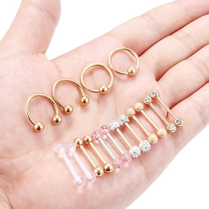 Ftovosyo 16Pcs Nipple Piercing Jewelry 14G Surgical Steel Nipple Rings Hoop Rings Retainer Piercing Jewelry for Women Men 14MM (9/16 Inch)