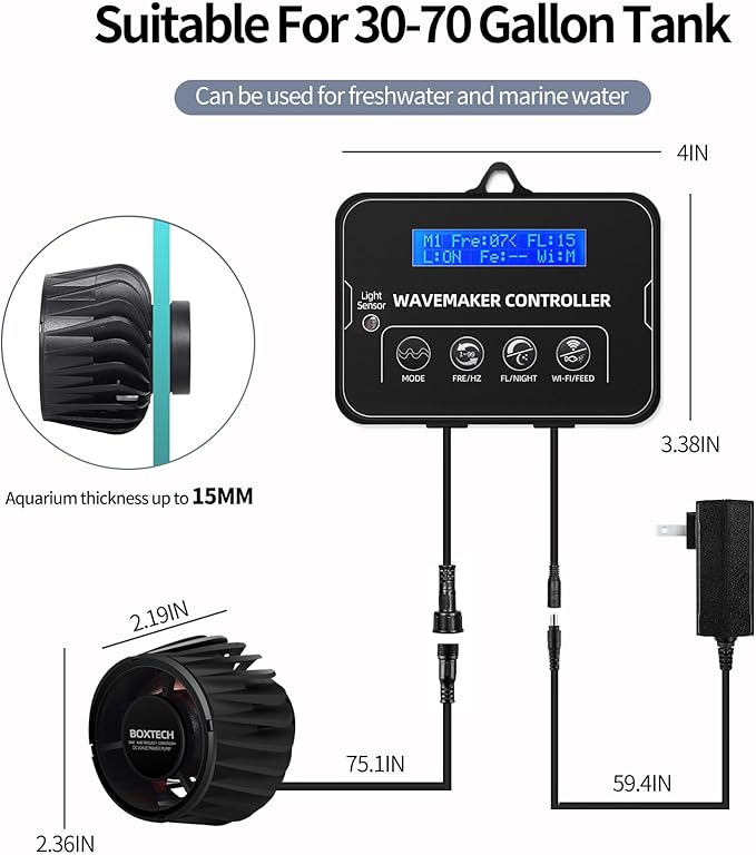 2100 GPH Wave Maker for Aquarium, Ultra Quiet DC 24V Fish Tank Powerhead with Strong Magnet Suction Base, Circulation Water Pump Wavemaker with Controller and LED Display for 30-70 Gallon Tank-PurrikoPets