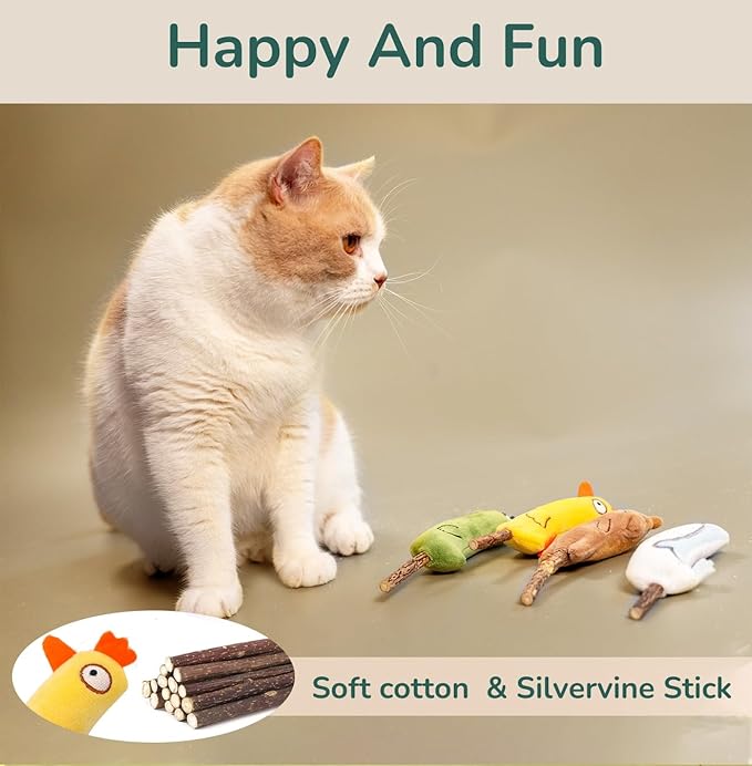 4-Piece Catnip Toys with Valerian Stick Catnip Toys with Various Cute Animal Styles, Plush Cat Toys for Indoor Cats, Cat Chew Toys Kitten Toys-PurrikoPets