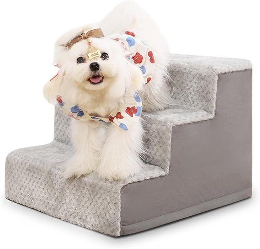 Dog Stairs for Small Dogs,13" H,3-Step Dog Steps for High Bed,Couch,Pet Stairs for Dogs and Cats Climbing with Non-Slip Bottom and Washable Cover,Light Grey-PurrikoPets