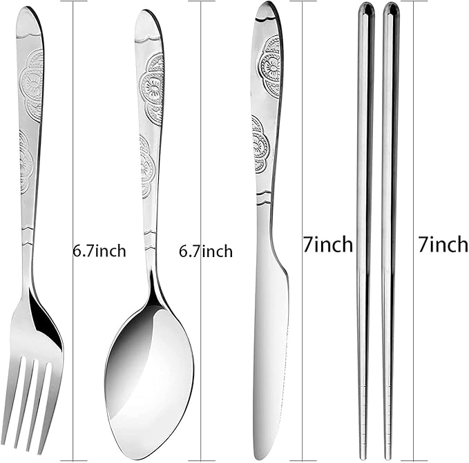 6 Pack Reusable Flatware Sets Knife, Fork, Spoon, Chopsticks, 24Pcs Portable Travel Stainless Steel Tableware Dinnerware with Carrying Case-PurrikoPets