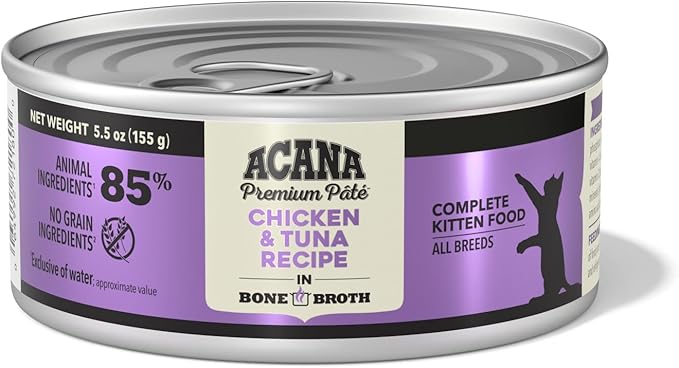 ACANA Premium Pate Kitten Wet Cat Food in Bone Broth Chicken + Tuna Recipe 5.5oz Cans (6 Count)-PurrikoPets