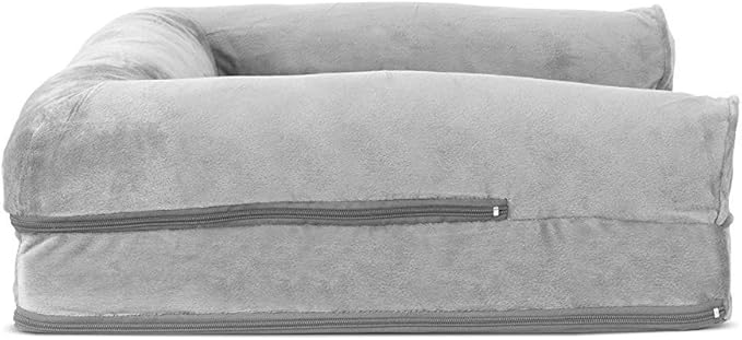 Furhaven Orthopedic Dog Bed for Medium/Small Dogs w/ Removable Bolsters & Washable Cover, For Dogs Up to 35 lbs - Faux Fur & Velvet Sofa - Smoke Gray, Medium-PurrikoPets