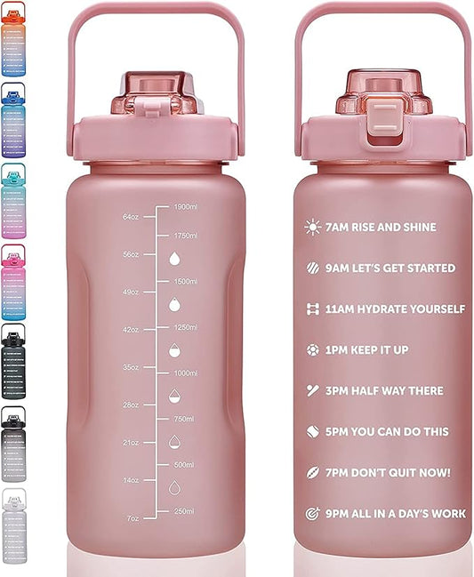 64oz,100oz,128oz Large Motivational Water Bottle with Time Marker, Leakproof & BPA Free Half Gallon Big Water Bottle with Straw Handle Tritan Frosted Water Jug for Gym,Fitness,Outdoor Sports-PurrikoPets