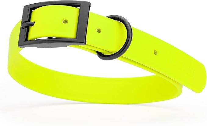 Dogline Biothane Waterproof Dog Collar Strong Coated Nylon Webbing with Black Hardware Odor- Proof for Easy Care Easy to Clean High Performance Fits Small Medium or Large Dogs, Safety Yellow-PurrikoPets