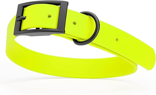Dogline Biothane Waterproof Dog Collar Strong Coated Nylon Webbing with Black Hardware Odor- Proof for Easy Care Easy to Clean High Performance Fits Small Medium or Large Dogs, Safety Yellow-PurrikoPets
