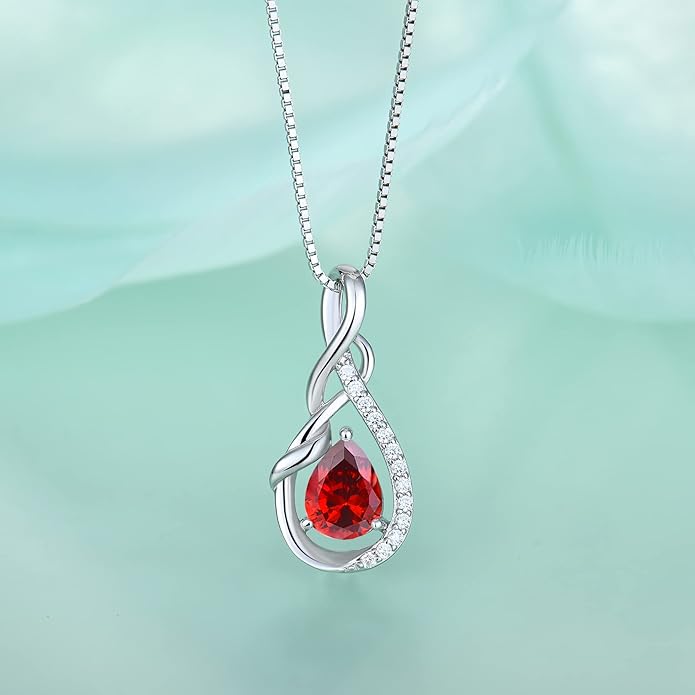STARCHENIE Infinity Teardrop Pendant Necklace for Women 925 Sterling Silver Birthstone Jewelry