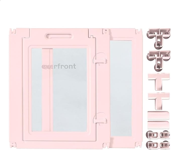 23.6“H 2PCS Extension Kit - Door+Panel, T-Buckles for Compartment, Expandable Clear Dog Play Pen Acrylic Dog Playpen Indoor,for Puppy Cat Bunny Small & Medium Dogs (Pink-23.6" H, 2PCS)-PurrikoPets