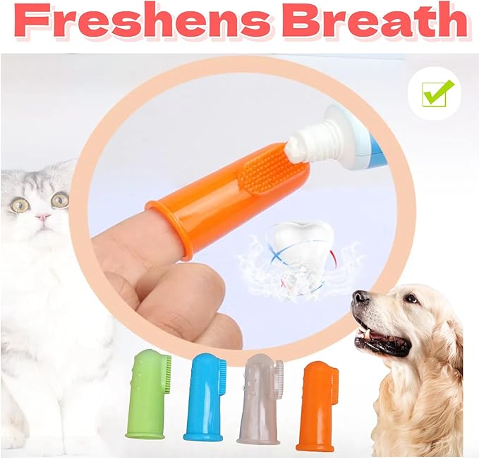 4 Pack Pet Tooth Brushing Kit – Extra Soft Finger Toothbrushes for Cats & Dogs Gentle Plaque & Tartar Removal, Freshens Breath Pain-Free Teeth Cleaning for Small to Large Pets-PurrikoPets