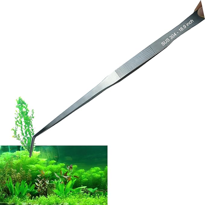 Extra Long Tweezers, Feeding Tongs, 18.9 inch Aquarium Stainless Steel Large Aquascape Tools for Fish Tank, Terrarium，Aquascaping, Reptile Snake (Curved)-PurrikoPets