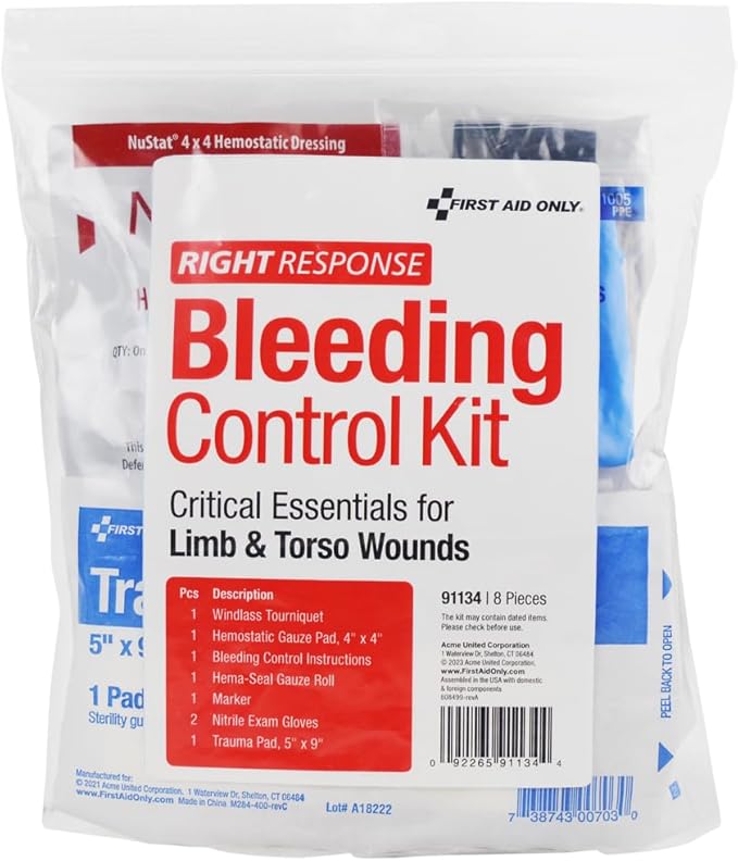 First Aid Only 91134 Critical Essentials Bleeding Control Kit for Limb & Torso Wounds, 8 Pieces-PurrikoPets