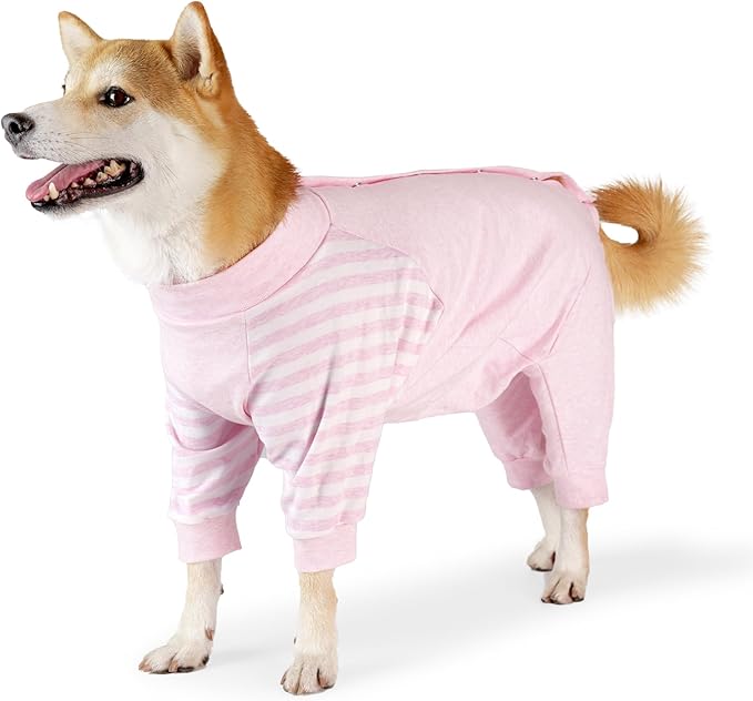 Dog Recovery Suit, Abdominal Wound After Surgery Wear, Anti Licking Bodysuit with Snaps, E-Collar & Cone Alternatives, Long Sleeve Dog Spay Surgical Pajamas Prevent Shedding(2XL, Pink)-PurrikoPets