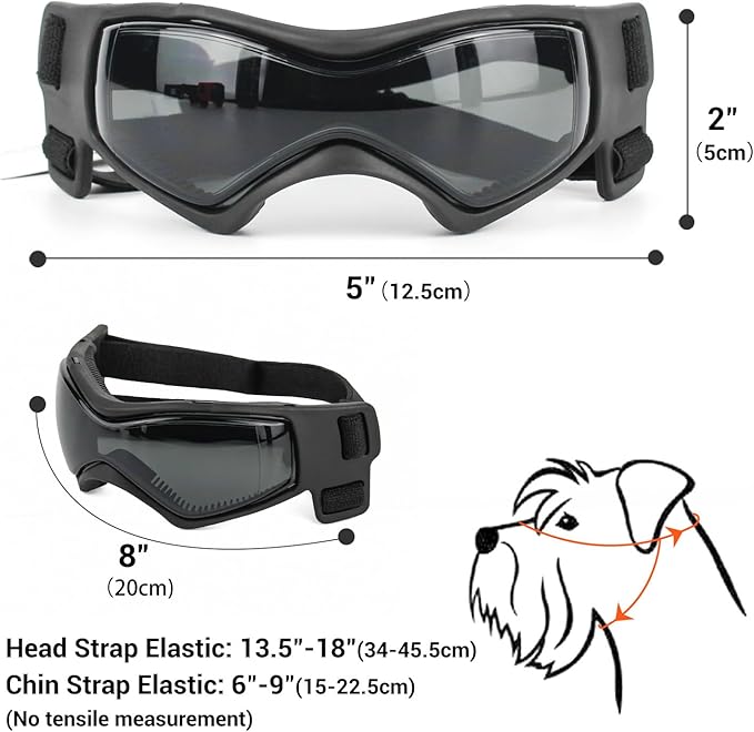 Dog Goggles Dog Sunglasses for Medium Breed UV Protection Windproof with Adjustable Head Straps Chin Straps for Ride Car/Hiking Travel/On Beach-Black-PurrikoPets