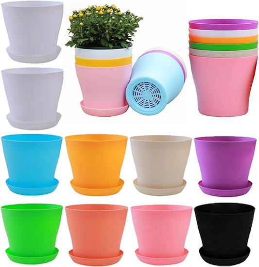 10 Pack 4 Inch Plant Pots Bulk Small Plastic Planters Pots with Drainage Holes Flower Pot for Succulent, Cactus, Herb, African Violet (10pcs-Multicolor, 4Inches)-PurrikoPets