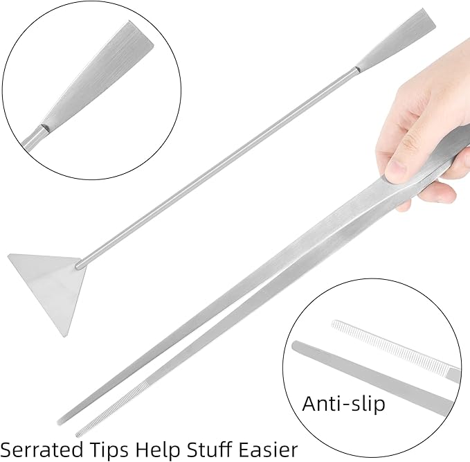 15Inch Extra Long Design Aquarium Aquascaping Tool Stainless Steel Aquascape Tools Kit 4 in 1 Anti-Rust Fish Tank Starter Kit with Long Tweezers Scissors Spatula for Aquarium Plants (Silver)-PurrikoPets