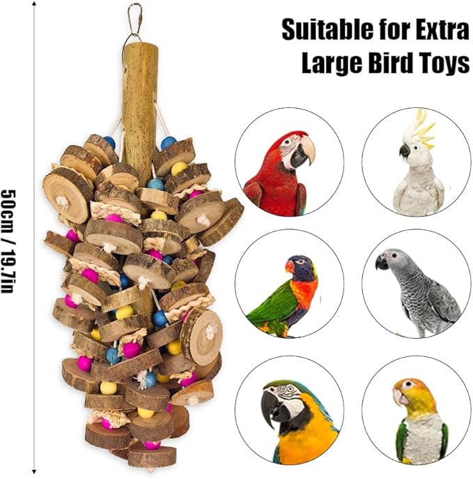 Extra Large Bird Parrot Toys- 19.7 inch Multicolored Natural Wooden Block Parrot Chewing Toy Suggested for Macaws cokatoos, African Grey and a Variety of Amazon Parrots. (Large Size)-PurrikoPets