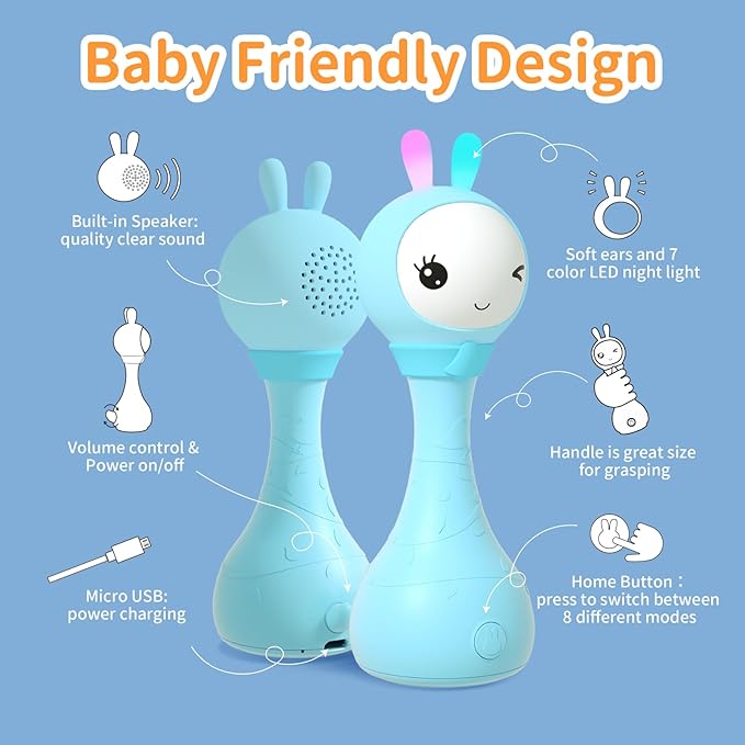 alilo Yoyo Talking Bunny Baby Singing Musical Rattle, Mimicking Toys Repeats What You Say, Preloaded 90+ Audio Content, ABC/Number/Notes Learning Toys for Toddlers Infant Newborn Boy Girl Gifts-PurrikoPets
