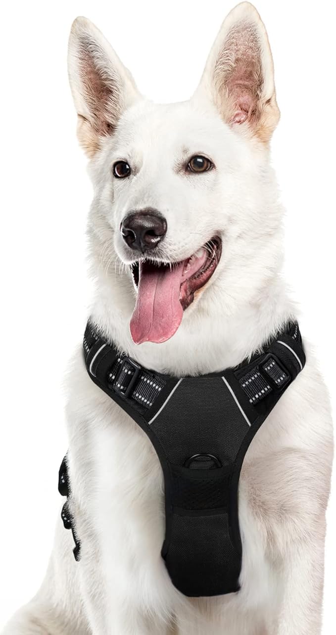 Eagloo Dog Harness for Large Dogs, No Pull Service Vest with Reflective Strips and Control Handle, Adjustable and Comfortable for Walking, No Choke Pet Harness with 2 Metal Rings, Black, XL-PurrikoPets