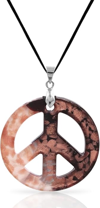 BESHEEK Murano Inspired Peace Sign Blown Glass Lampwork Art Pendant Necklace for Women Handcrafted Artisan Hypoallergenic Italian Style Jewelry