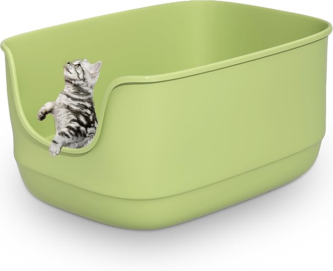 Gefryco Large Cat Litter Box with High Sided 24.6"x18.3"x12.2" - Jumbo Extra Large Open Anti - Splashing High Wall for Multiple Cats (Green)-PurrikoPets