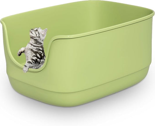 Gefryco Large Cat Litter Box with High Sided 24.6"x18.3"x12.2" - Jumbo Extra Large Open Anti - Splashing High Wall for Multiple Cats (Green)-PurrikoPets
