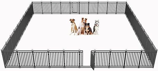 Dog Fence Outdoor Indoor, 40" Inch Height 40 Panels Dog Playpen for Large/Medium/Small Dogs Metal Dog Pen for Yard Camping and RV | Black-Silver-PurrikoPets