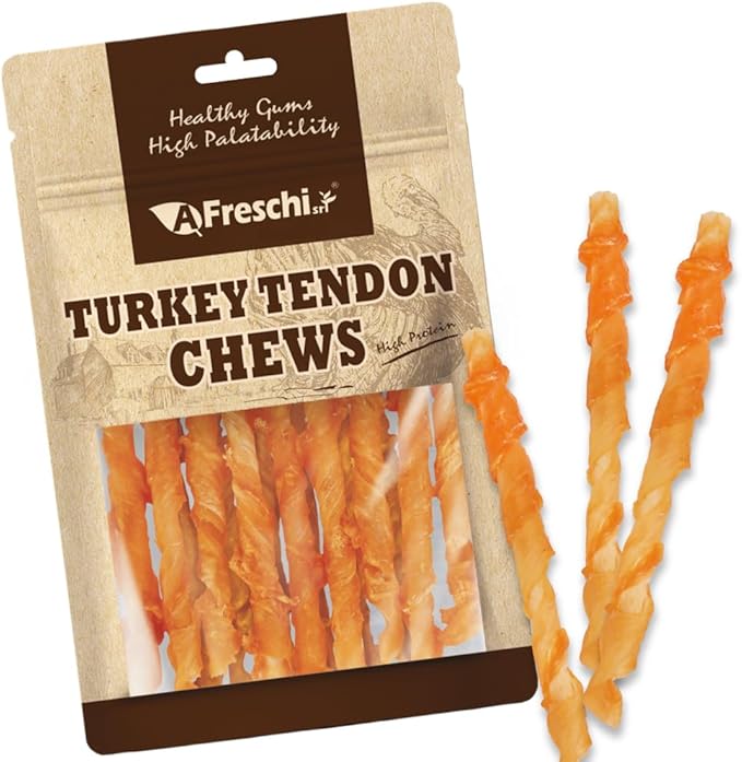 Afreschi Classic Turkey Tendon Coil (L) 3 oz, USA-Sourced Turkey Tendon, Dog Treats for Wrapped Series, All Natural Human Grade Dog Treat, Hypoallergenic, Rawhide Alternative-PurrikoPets